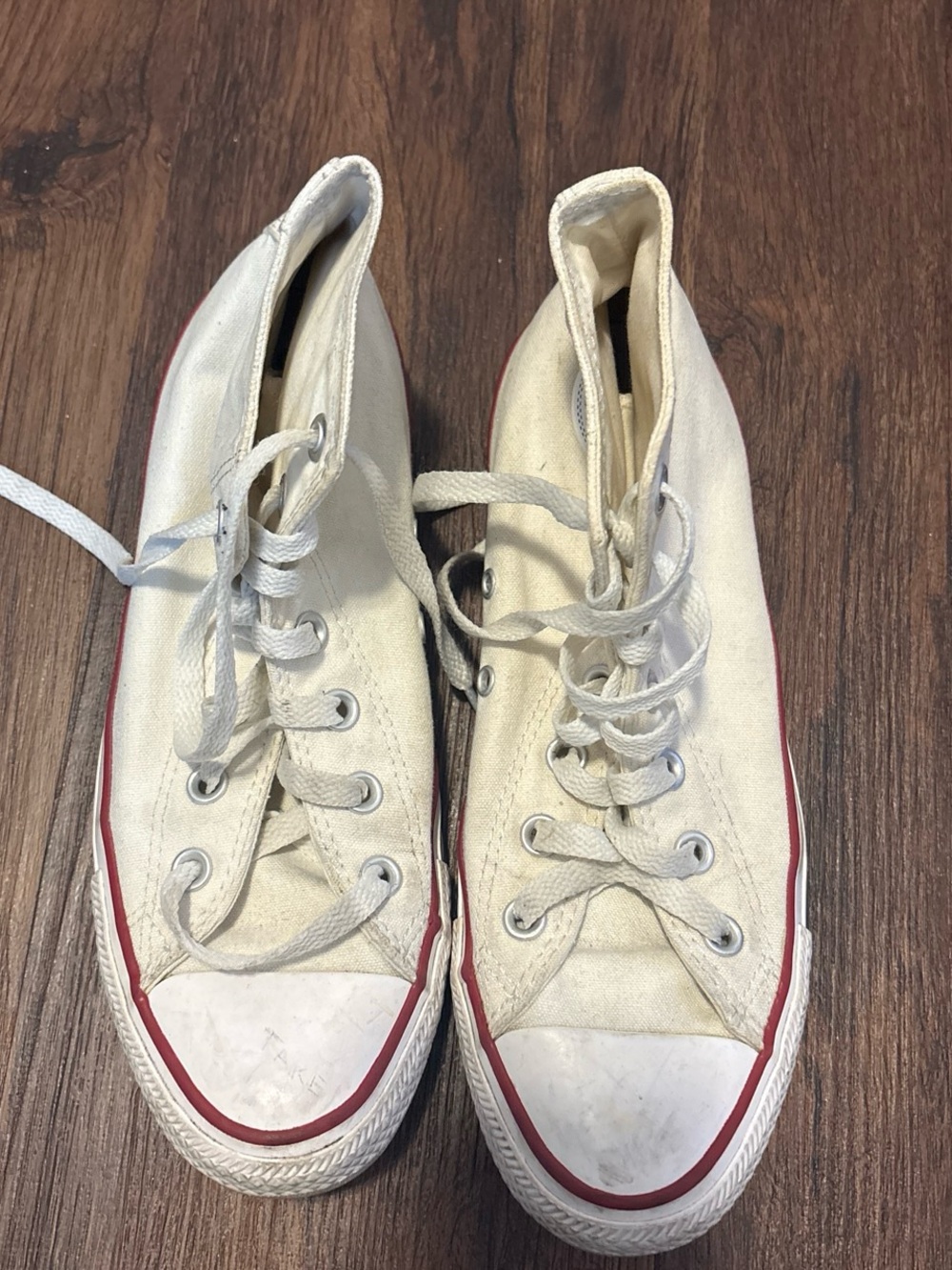 Converse White High-Top Sneakers with Red Stripe